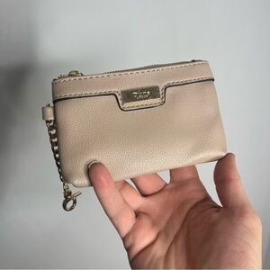 Dune Tan Zippered Coin Purse Pebbled Leather Keychain